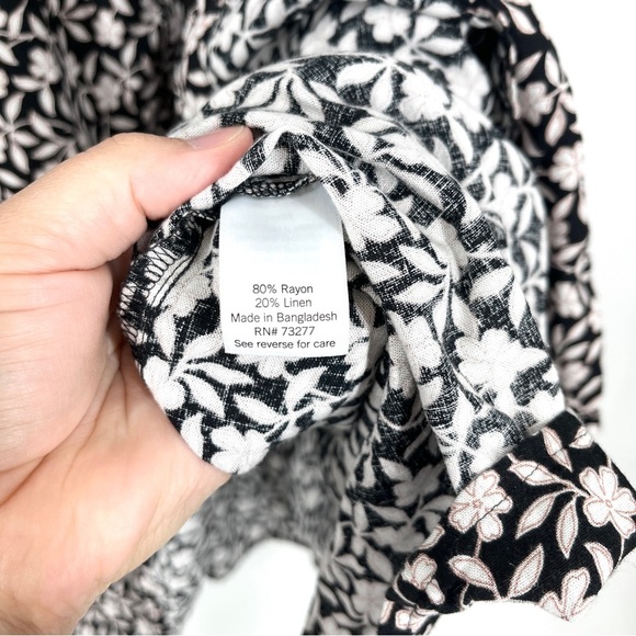 Sonoma Womens PETITE PXXL Black White Floral Button Front Linen Blend Midi Dress - Picture 10 of 11